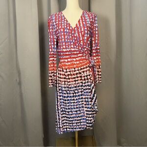 BCBGMaxAzria Red and Blue Long Sleeve Dress